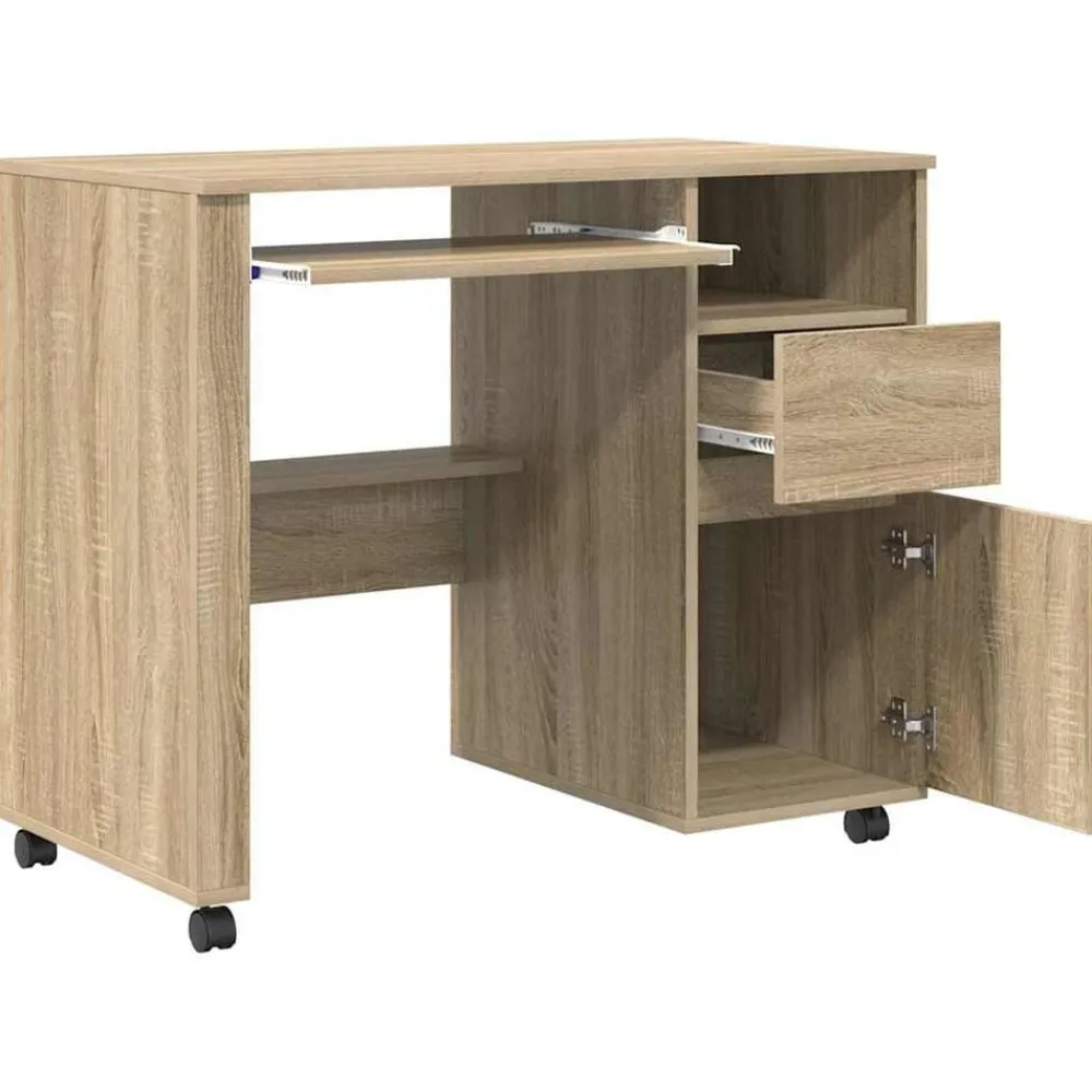 vidaXL Escritorio con Ruedas con cajón 91 x 50 x 77 cm Roble Sonoma Clearance