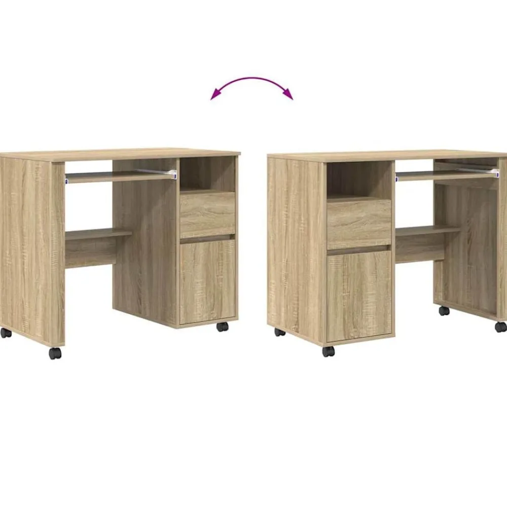 vidaXL Escritorio con Ruedas con cajón 91 x 50 x 77 cm Roble Sonoma Clearance