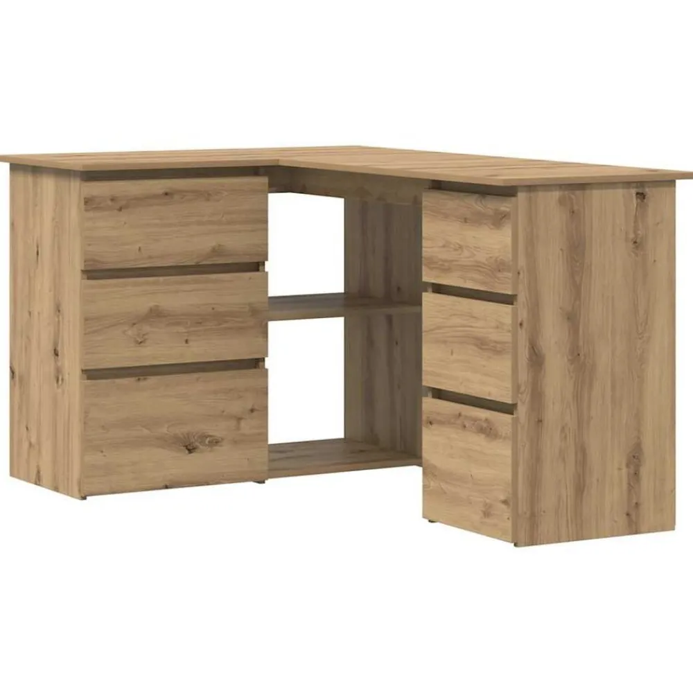 vidaXL Escritorio de esquina madera contrachapada 145x100x76 cm Roble artisan New