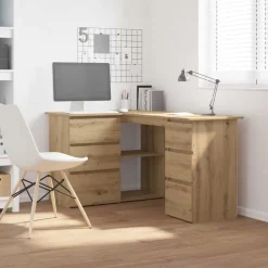 vidaXL Escritorio de esquina madera contrachapada 145x100x76 cm Roble artisan New
