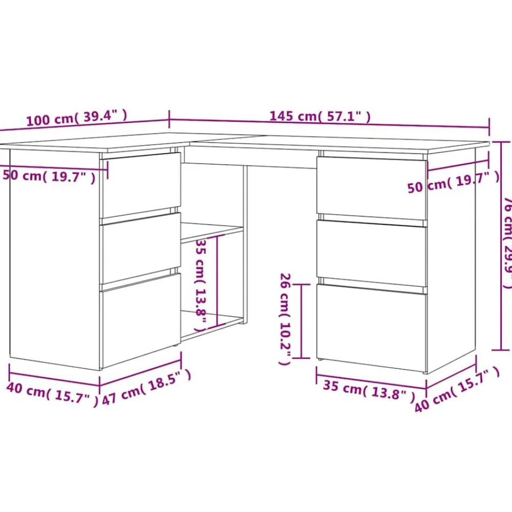 vidaXL Escritorio de esquina madera contrachapada 145x100x76 cm Roble artisan New