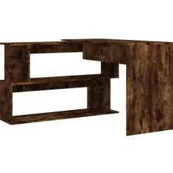 vidaXL Escritorio de esquina contrachapada 200x50x76 cm Roble ahumado Sale