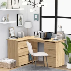 vidaXL Mobiliario De Oficina-Escritorio de esquina contrachapada color roble 145x100x76cm