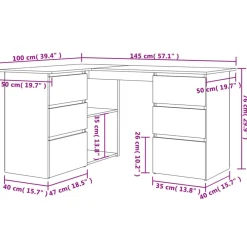 vidaXL Mobiliario De Oficina-Escritorio de esquina contrachapada color roble 145x100x76cm