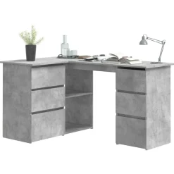 vidaXL Mobiliario De Oficina-Escritorio de esquina contrachapada gris hormigón 145x100x76 cm