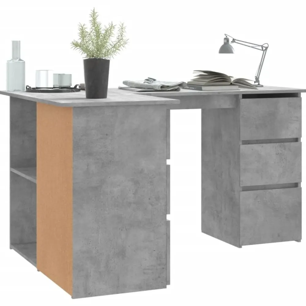 vidaXL Mobiliario De Oficina-Escritorio de esquina contrachapada gris hormigón 145x100x76 cm