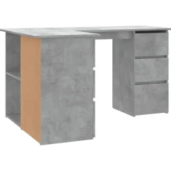 vidaXL Mobiliario De Oficina-Escritorio de esquina contrachapada gris hormigón 145x100x76 cm
