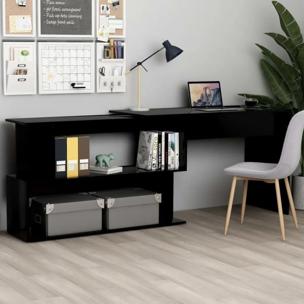 vidaXL Escritorio de esquina madera contrachapada 200x50x76 cm Negro Best