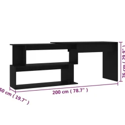 vidaXL Escritorio de esquina madera contrachapada 200x50x76 cm Negro Best