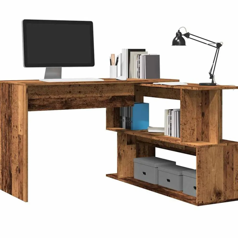 vidaXL Mobiliario De Oficina-Escritorio de esquina madera contrachapada madera envejecida