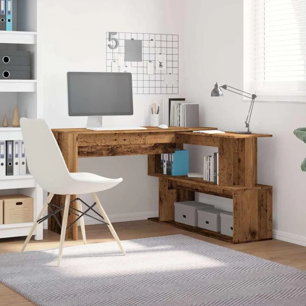 vidaXL Mobiliario De Oficina-Escritorio de esquina madera contrachapada madera envejecida