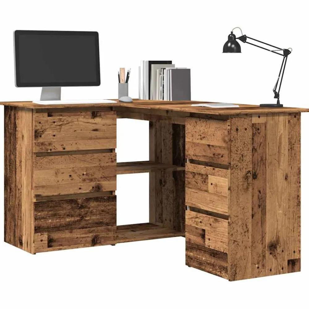 vidaXL Mobiliario De Oficina-Escritorio de esquina madera contrachapada madera envejecida