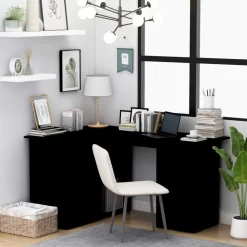 vidaXL Escritorio de esquina madera contrachapada 145x100x76 cm Negro Sale