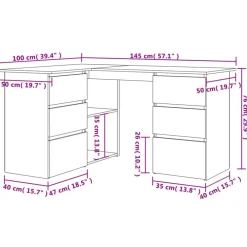vidaXL Escritorio de esquina madera contrachapada 145x100x76 cm Negro Sale