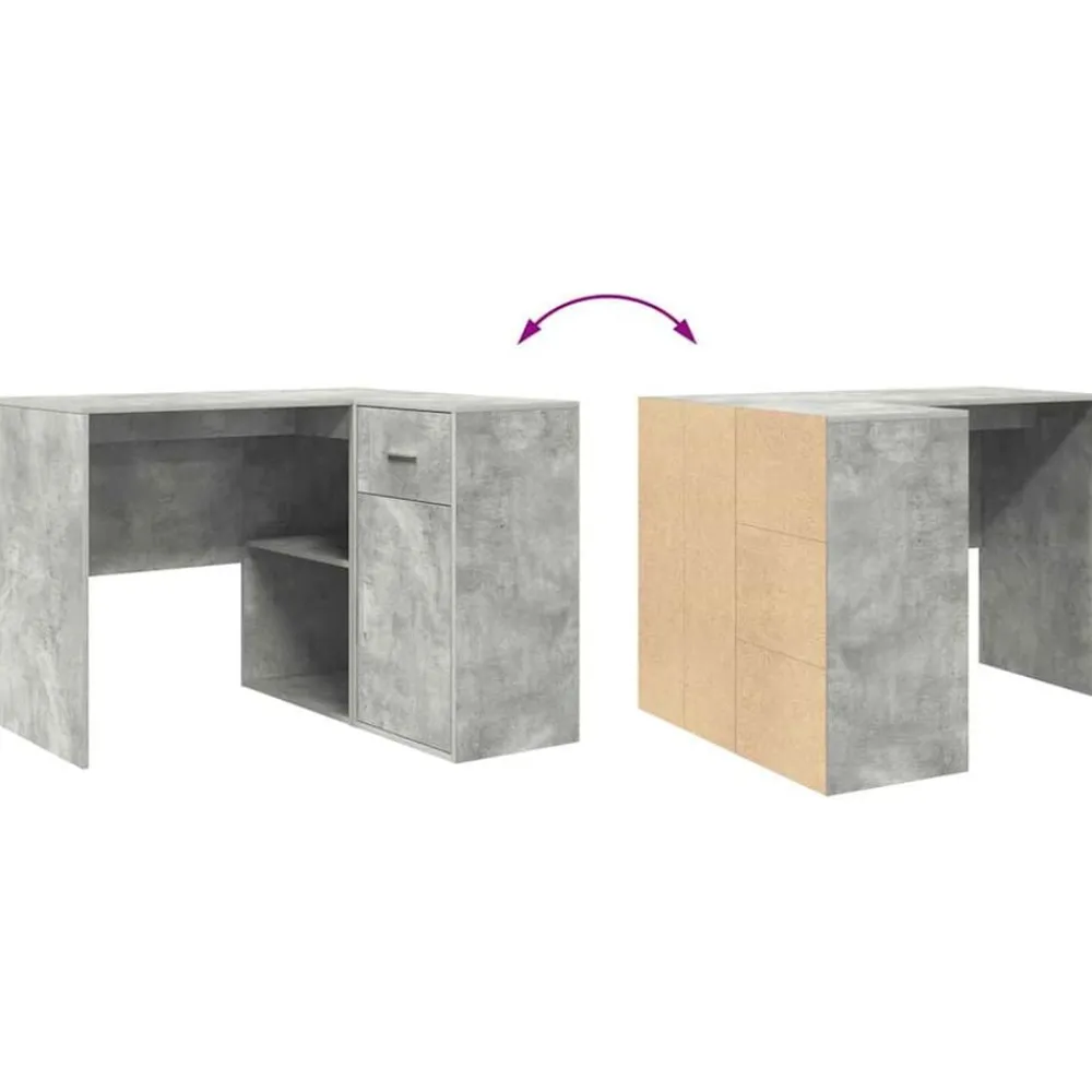 vidaXL Mobiliario De Oficina-Escritorio de Esquina con cajón Gris Concreto 102 x 88 x 75 cm