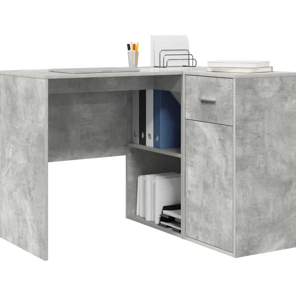 vidaXL Mobiliario De Oficina-Escritorio de Esquina con cajón Gris Concreto 102 x 88 x 75 cm