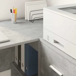 vidaXL Mobiliario De Oficina-Escritorio de Esquina con cajón Gris Concreto 102 x 88 x 75 cm