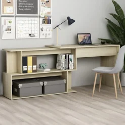 vidaXL Escritorio de esquina contrachapada color roble 200x50x76 cm Roble Sonoma Sale