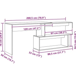 vidaXL Escritorio de esquina madera contrachapada 200,5x50x76 cm Roble artisan