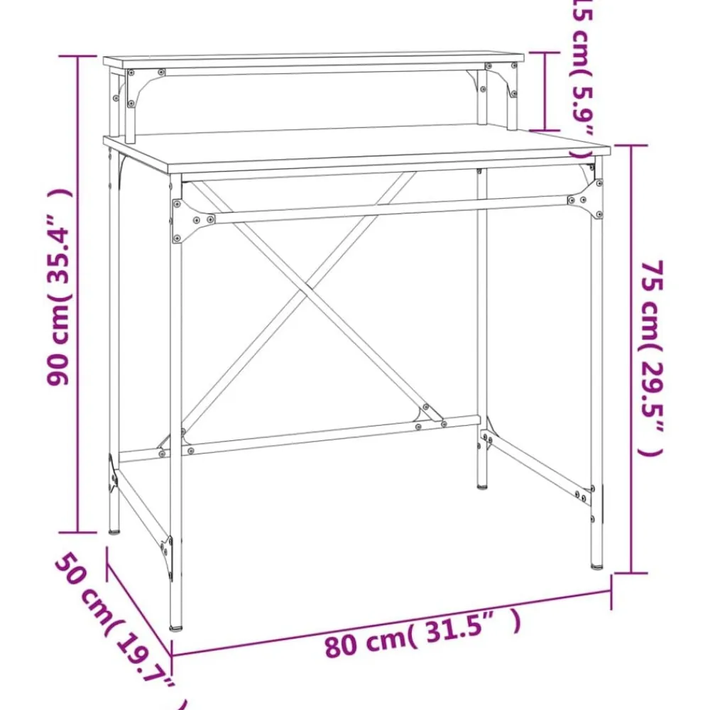 vidaXL Mobiliario De Oficina-Escritorio de hierro y madera contrachapada 80x50x90 cm
