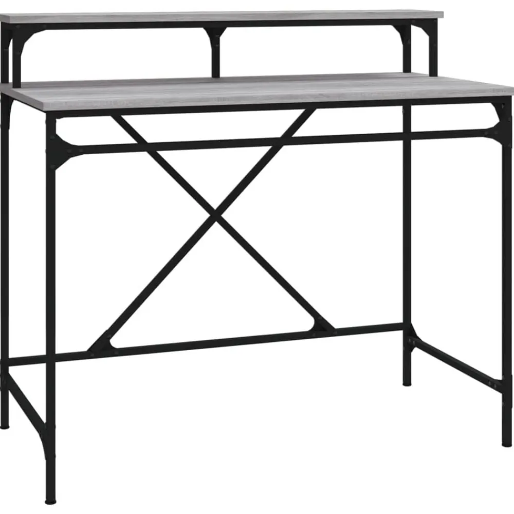 vidaXL Escritorio de hierro y contrachapada 100x50x90 cm Gris sonoma Sale
