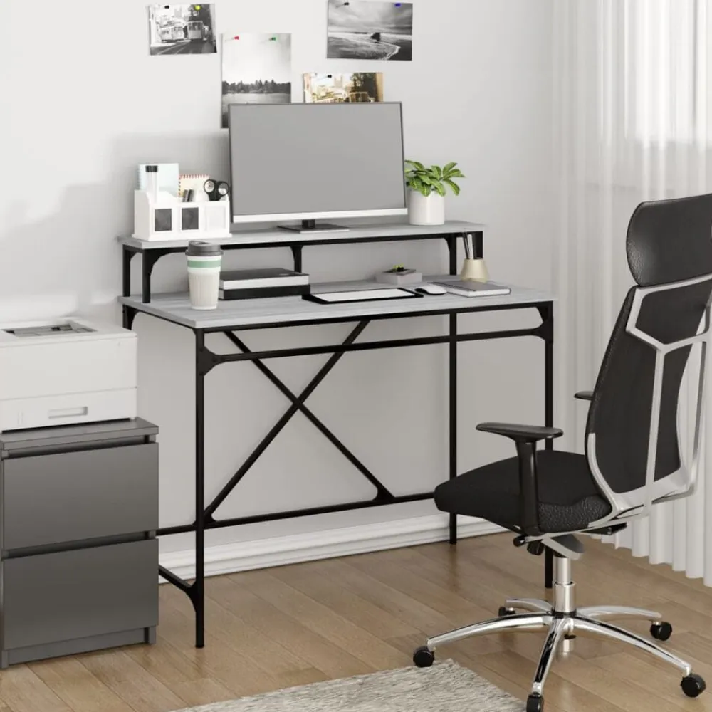 vidaXL Escritorio de hierro y contrachapada 100x50x90 cm Gris sonoma Sale