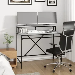 vidaXL Escritorio de hierro y contrachapada 100x50x90 cm Gris sonoma Sale