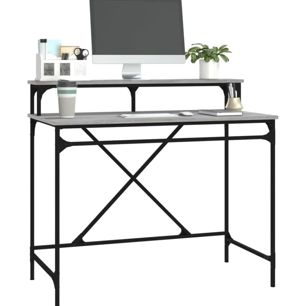 vidaXL Escritorio de hierro y contrachapada 100x50x90 cm Gris sonoma Sale