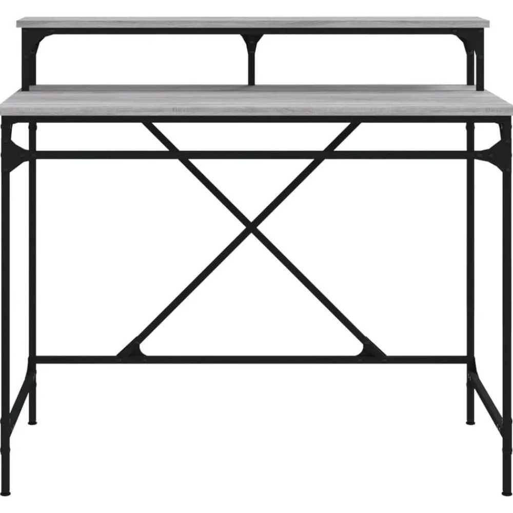 vidaXL Escritorio de hierro y contrachapada 100x50x90 cm Gris sonoma Sale