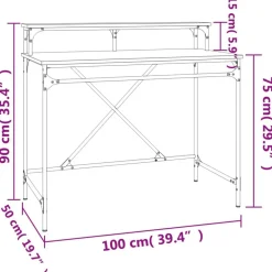 vidaXL Escritorio de hierro y contrachapada 100x50x90 cm Gris sonoma Sale