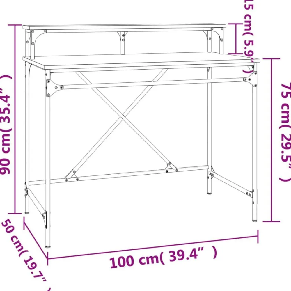 vidaXL Escritorio de hierro y contrachapada 100x50x90 cm Gris sonoma Sale