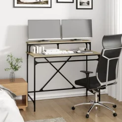 vidaXL Mobiliario De Oficina-Escritorio de hierro y madera contrachapada Sonoma 100x50x90 cm