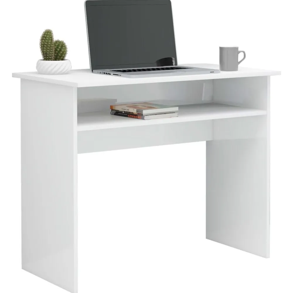 vidaXL Mobiliario De Oficina-Escritorio de madera contrachapada blanco brillo 90x50x74 cm