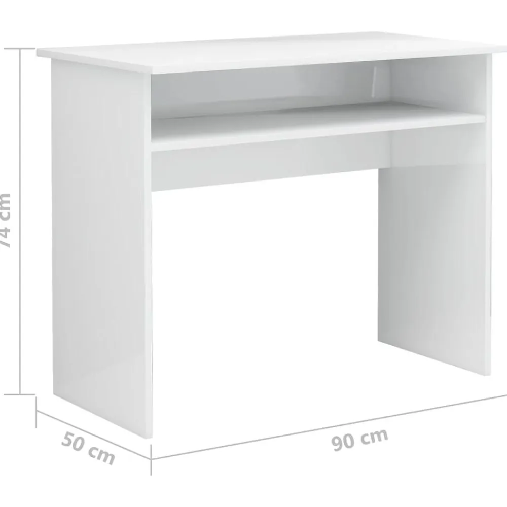 vidaXL Mobiliario De Oficina-Escritorio de madera contrachapada blanco brillo 90x50x74 cm