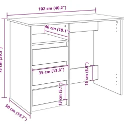 vidaXL Mobiliario De Oficina-Escritorio de madera de ingeniería 102x50x75 cm