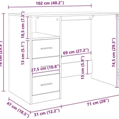 vidaXL Escritorio de madera ingeniería madera envejecida 102x50x76 cm Madera antigua