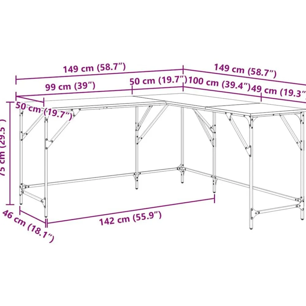 vidaXL Mobiliario De Oficina-Escritorio de madera de ingeniería 149x149x75 cm