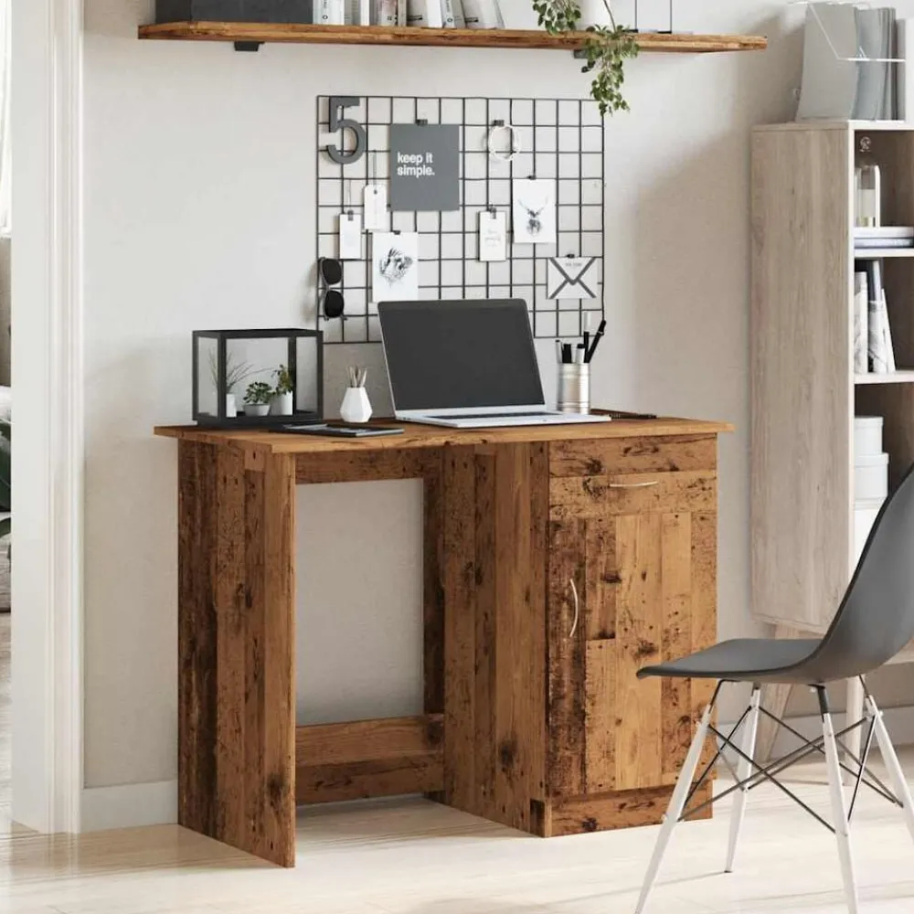 vidaXL Mobiliario De Oficina-Escritorio de madera de ingeniería envejecida 100x50x76 cm