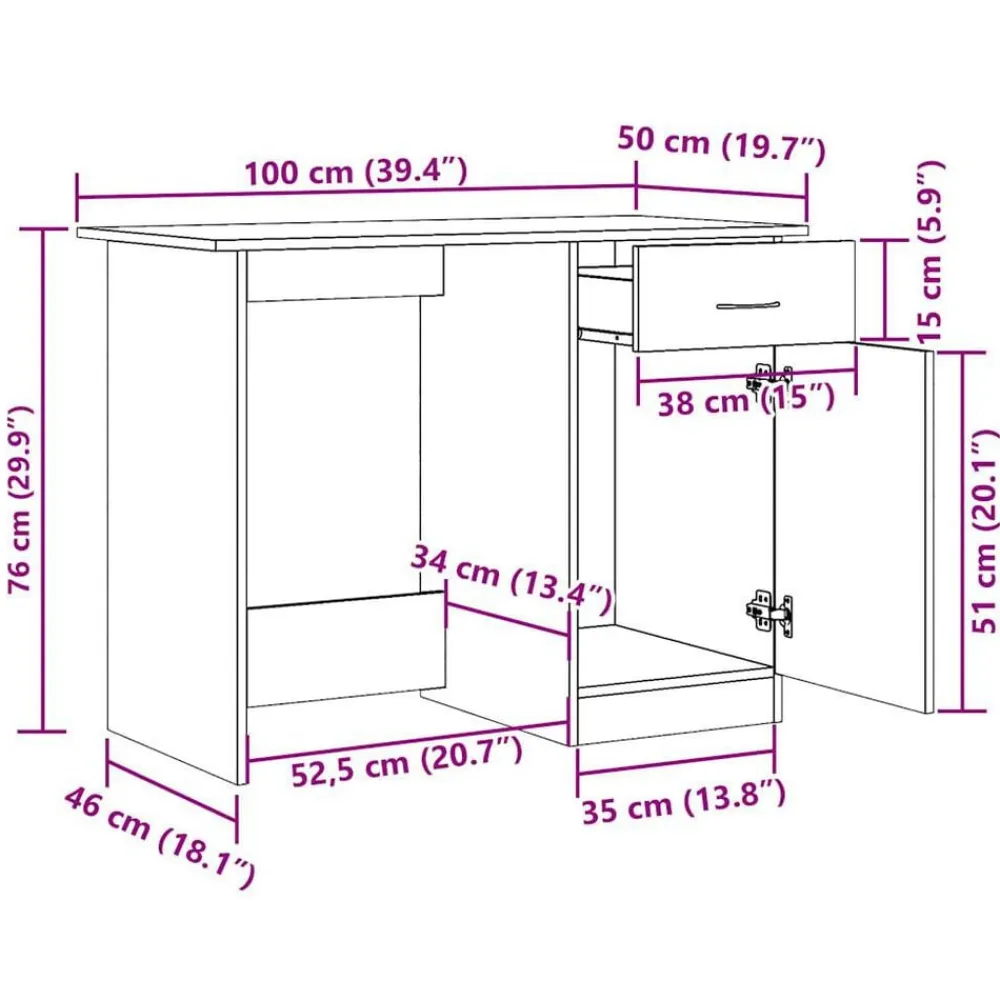 vidaXL Mobiliario De Oficina-Escritorio de madera de ingeniería envejecida 100x50x76 cm