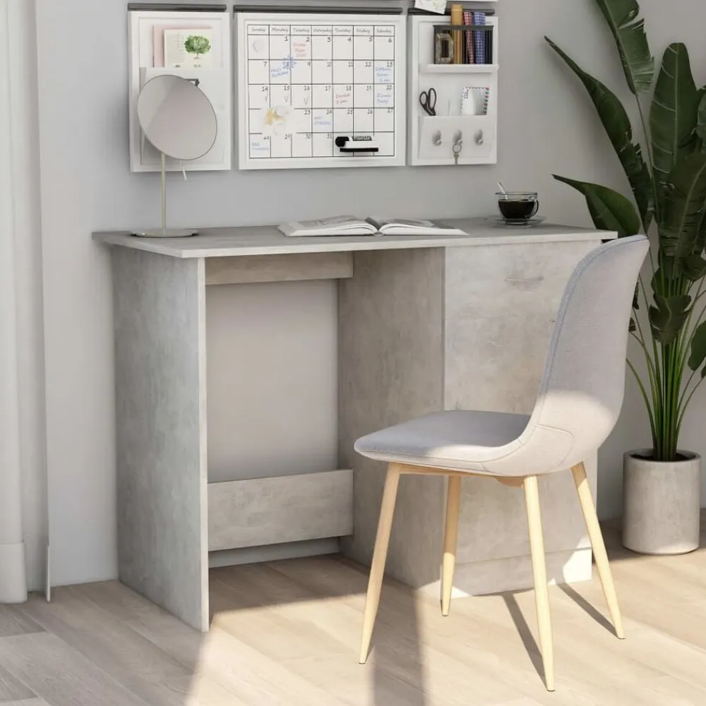 vidaXL Escritorio de madera contrachapada gris hormigón 100x50x76 cm Gris hormigón Online