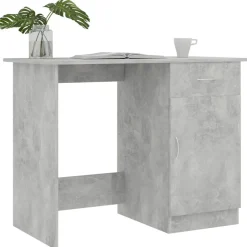 vidaXL Escritorio de madera contrachapada gris hormigón 100x50x76 cm Gris hormigón Online