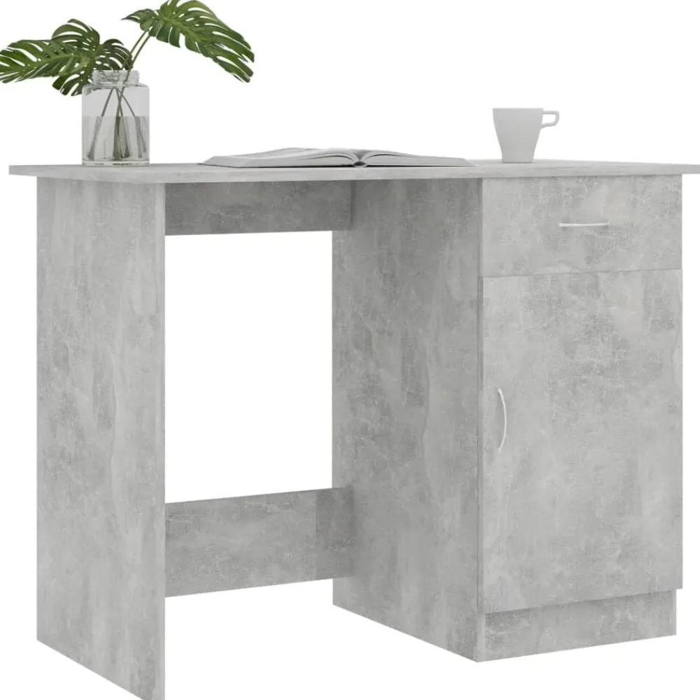 vidaXL Escritorio de madera contrachapada gris hormigón 100x50x76 cm Gris hormigón Online