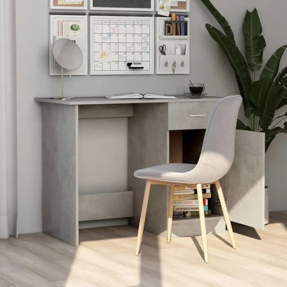 vidaXL Escritorio de madera contrachapada gris hormigón 100x50x76 cm Gris hormigón Online