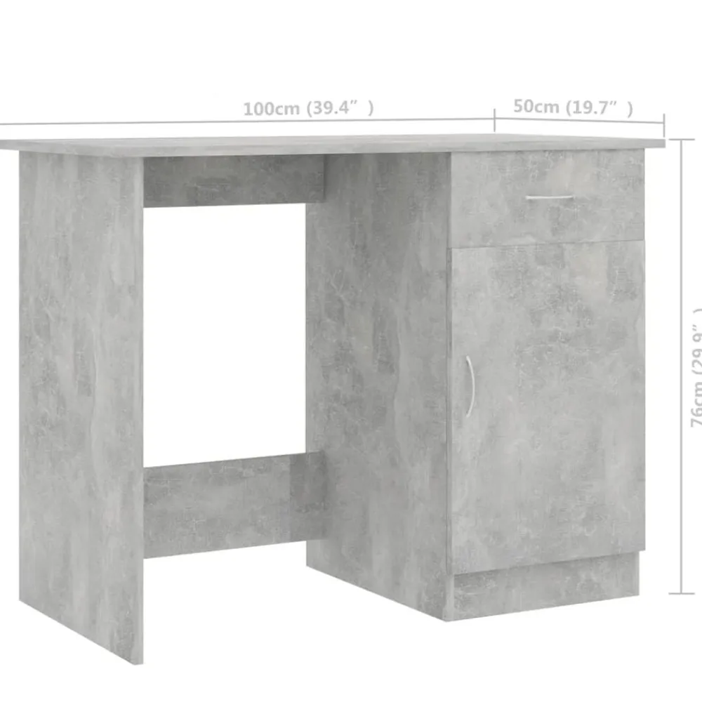 vidaXL Escritorio de madera contrachapada gris hormigón 100x50x76 cm Gris hormigón Online