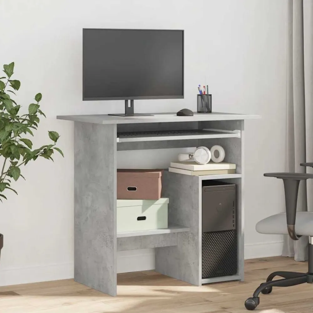 vidaXL Escritorio de madera contrachapada gris hormigón 80x45x74 cm Gris hormigón