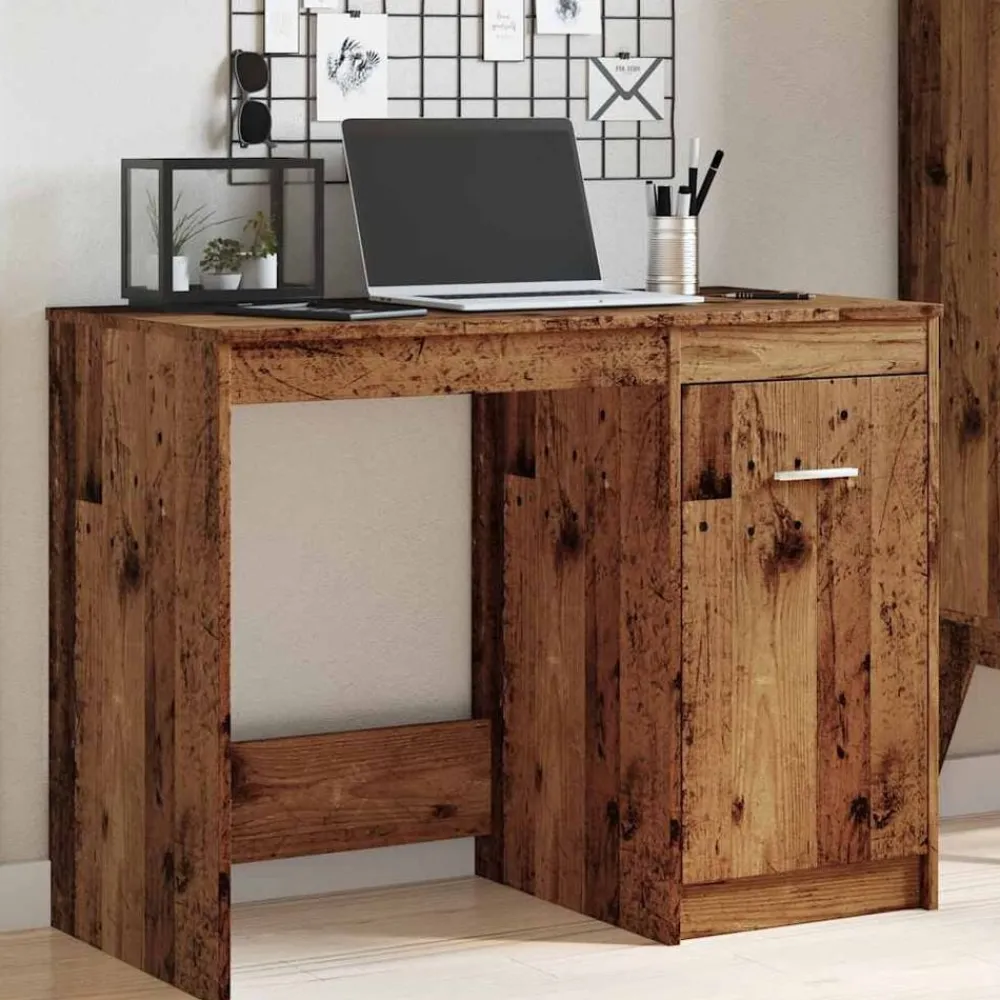 vidaXL Escritorio de madera de ingeniería envejecida 100x50x76 cm Madera antigua Sale