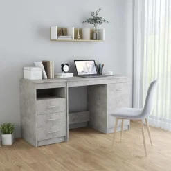 vidaXL Mobiliario De Oficina-Escritorio de madera de ingeniería gris hormigón 140x50x76 cm
