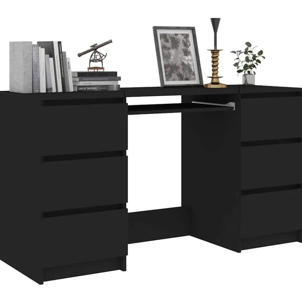 vidaXL Escritorio de madera contrachapada 140x50x77 cm Negro Best