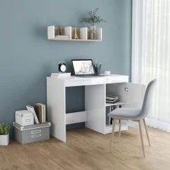 vidaXL Mobiliario De Oficina-Escritorio de madera contrachapada blanco brillo 100x50x76 cm