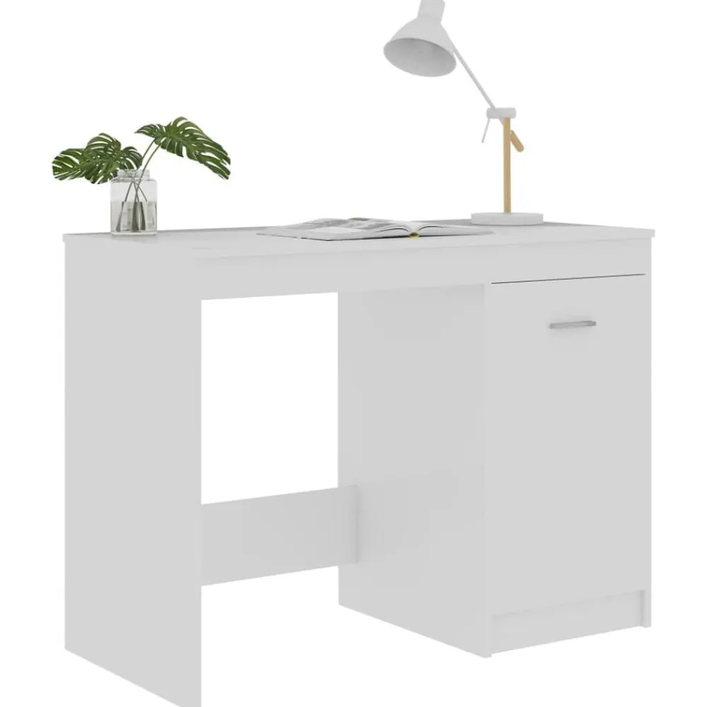 vidaXL Mobiliario De Oficina-Escritorio de madera contrachapada blanco brillo 100x50x76 cm
